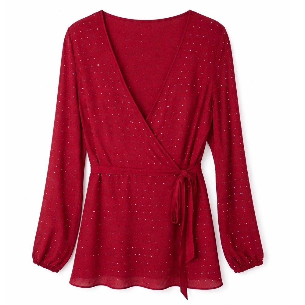 City Chic Bling Flirt Wrap Top Red Studded Peplum Size 14 NWT‎